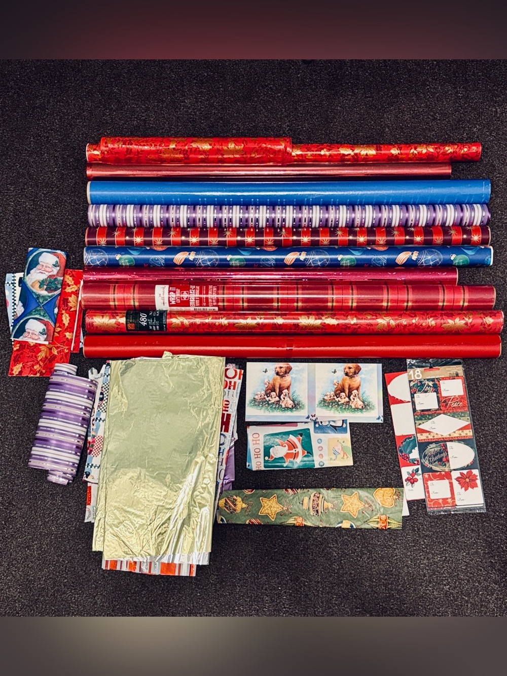 Vintage Christmas Bright Reds and Blues Paper Assorted Holiday Gift Wrap